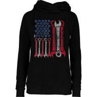 USA Red White Blue American Flag Mechanic Womens Funnel Neck Pullover Hood