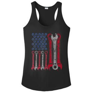 USA Red White Blue American Flag Mechanic Ladies PosiCharge Competitor Racerback Tank