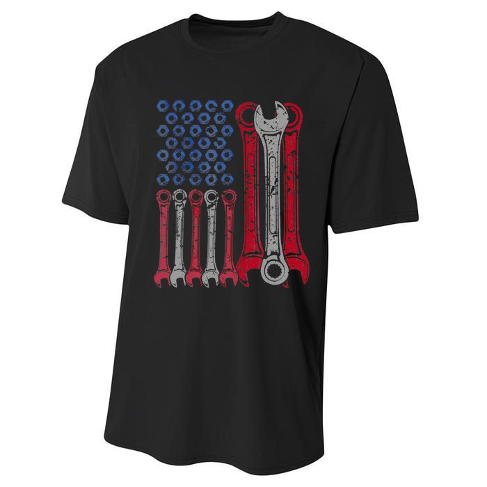 USA Red White Blue American Flag Mechanic Performance Sprint T-Shirt