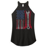 USA Red White Blue American Flag Mechanic Women's Perfect Tri Rocker Tank