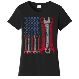 USA Red White Blue American Flag Mechanic Women's T-Shirt