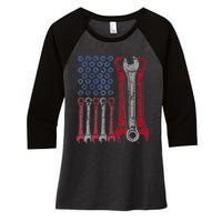 USA Red White Blue American Flag Mechanic Women's Tri-Blend 3/4-Sleeve Raglan Shirt