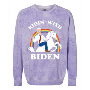 Unicorn Ridin With Biden Funny Joe Biden Colorblast Crewneck Sweatshirt