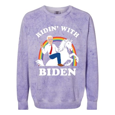 Unicorn Ridin With Biden Funny Joe Biden Colorblast Crewneck Sweatshirt