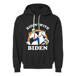 Unicorn Ridin With Biden Funny Joe Biden Garment-Dyed Fleece Hoodie