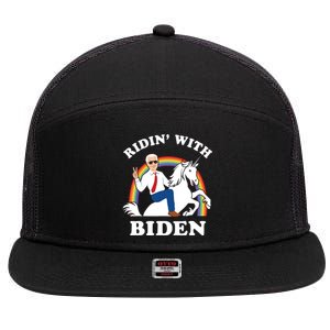 Unicorn Ridin With Biden Funny Joe Biden 7 Panel Mesh Trucker Snapback Hat