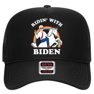 Unicorn Ridin With Biden Funny Joe Biden High Crown Mesh Back Trucker Hat