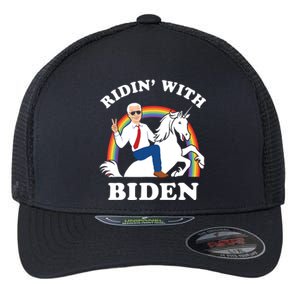 Unicorn Ridin With Biden Funny Joe Biden Flexfit Unipanel Trucker Cap