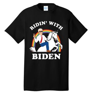 Unicorn Ridin With Biden Funny Joe Biden Tall T-Shirt