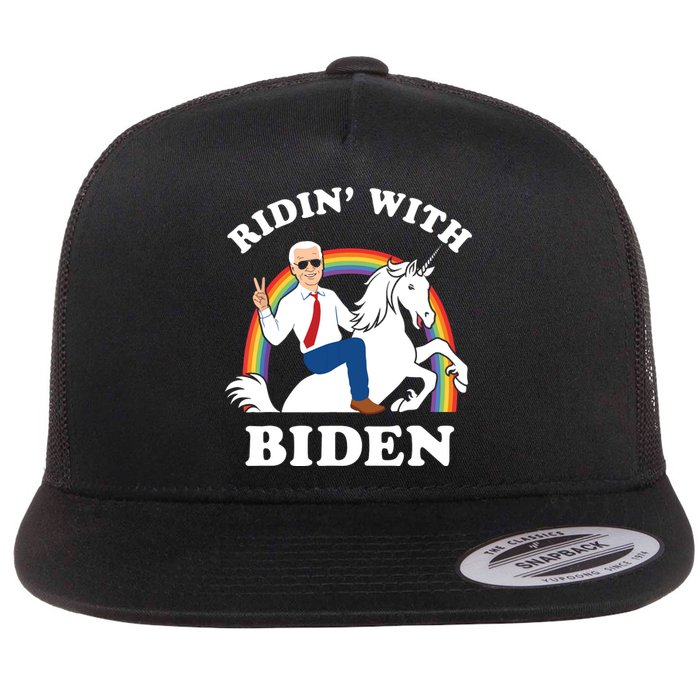 Unicorn Ridin With Biden Funny Joe Biden Flat Bill Trucker Hat