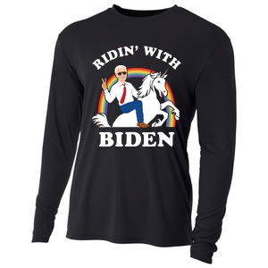 Unicorn Ridin With Biden Funny Joe Biden Cooling Performance Long Sleeve Crew