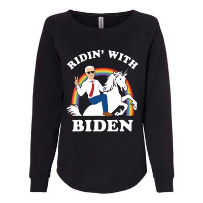 Unicorn Ridin With Biden Funny Joe Biden Womens California Wash Sweatshirt