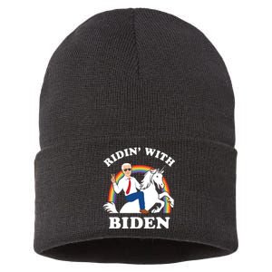 Unicorn Ridin With Biden Funny Joe Biden Sustainable Knit Beanie