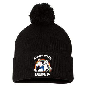 Unicorn Ridin With Biden Funny Joe Biden Pom Pom 12in Knit Beanie