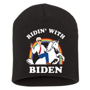 Unicorn Ridin With Biden Funny Joe Biden Short Acrylic Beanie