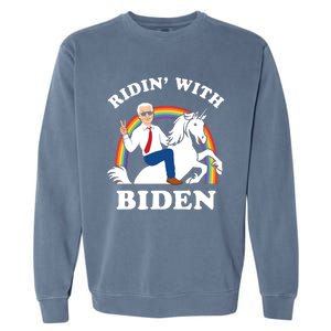 Unicorn Ridin With Biden Funny Joe Biden Garment-Dyed Sweatshirt