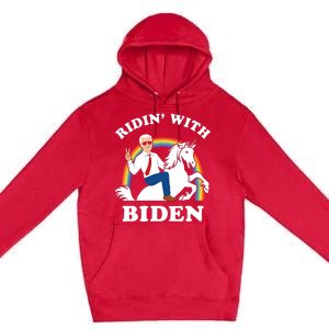 Unicorn Ridin With Biden Funny Joe Biden Premium Pullover Hoodie