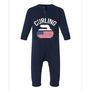 USA Red White And Blue American Flag Curling Stone Infant Fleece One Piece