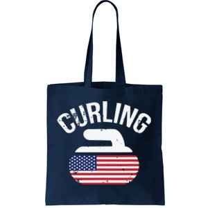 USA Red White And Blue American Flag Curling Stone Tote Bag