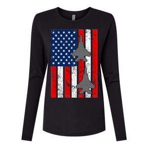 US Air Force Jets Distressed Flag Womens Cotton Relaxed Long Sleeve T-Shirt