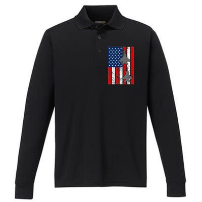 US Air Force Jets Distressed Flag Performance Long Sleeve Polo