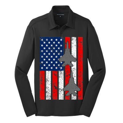 US Air Force Jets Distressed Flag Silk Touch Performance Long Sleeve Polo