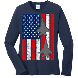 US Air Force Jets Distressed Flag Ladies Long Sleeve Shirt