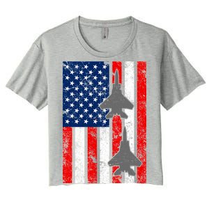 US Air Force Jets Distressed Flag Women's Crop Top Tee