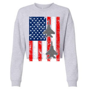 US Air Force Jets Distressed Flag Cropped Pullover Crew