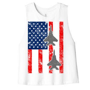 US Air Force Jets Distressed Flag Women's Racerback Cropped Tank