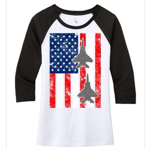 US Air Force Jets Distressed Flag Women's Tri-Blend 3/4-Sleeve Raglan Shirt