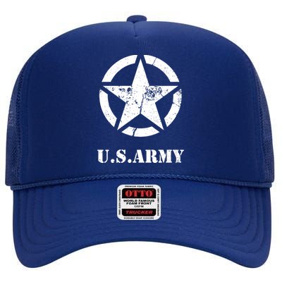 US Army Vintage Logo High Crown Mesh Back Trucker Hat