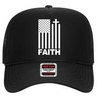 US Christian Cross Flag Faith High Crown Mesh Back Trucker Hat