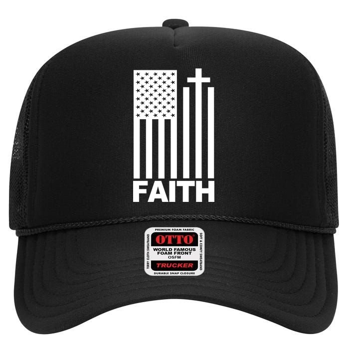 US Christian Cross Flag Faith High Crown Mesh Back Trucker Hat