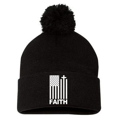 US Christian Cross Flag Faith Pom Pom 12in Knit Beanie