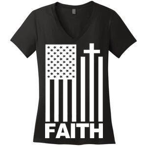 US Christian Cross Flag Faith Women's V-Neck T-Shirt