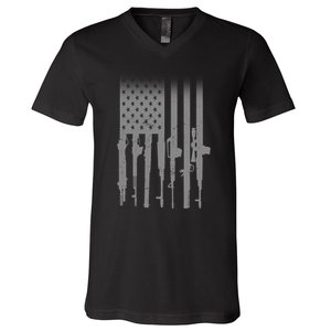 US Gun Flag V-Neck T-Shirt