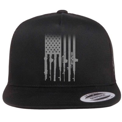 US Gun Flag Flat Bill Trucker Hat