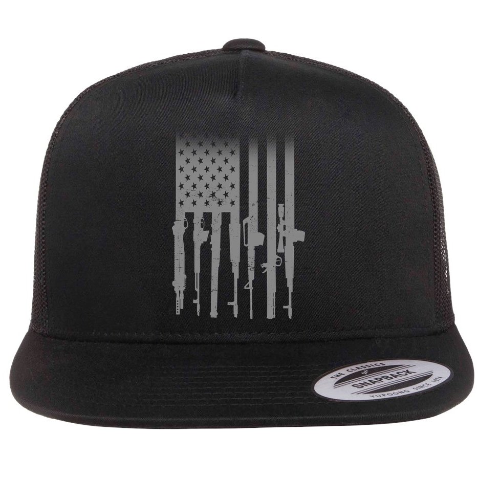 US Gun Flag Flat Bill Trucker Hat