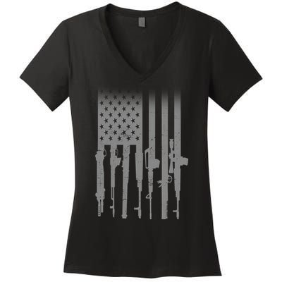 US Gun Flag Women's V-Neck T-Shirt