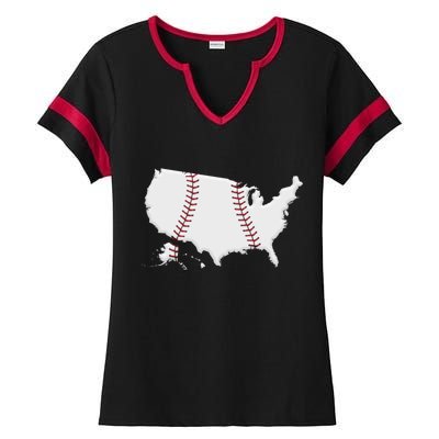 US Map American Baseball Ladies Halftime Notch Neck Tee