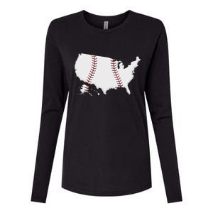 US Map American Baseball Womens Cotton Relaxed Long Sleeve T-Shirt