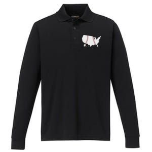 US Map American Baseball Performance Long Sleeve Polo