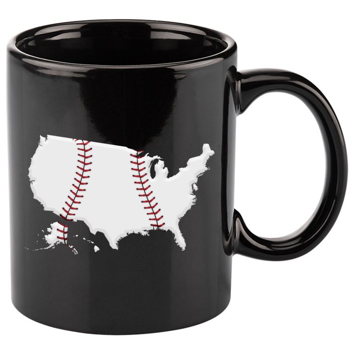 US Map American Baseball 11oz C Handle Ceramic Mug