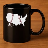 US Map American Baseball 11oz C Handle Ceramic Mug