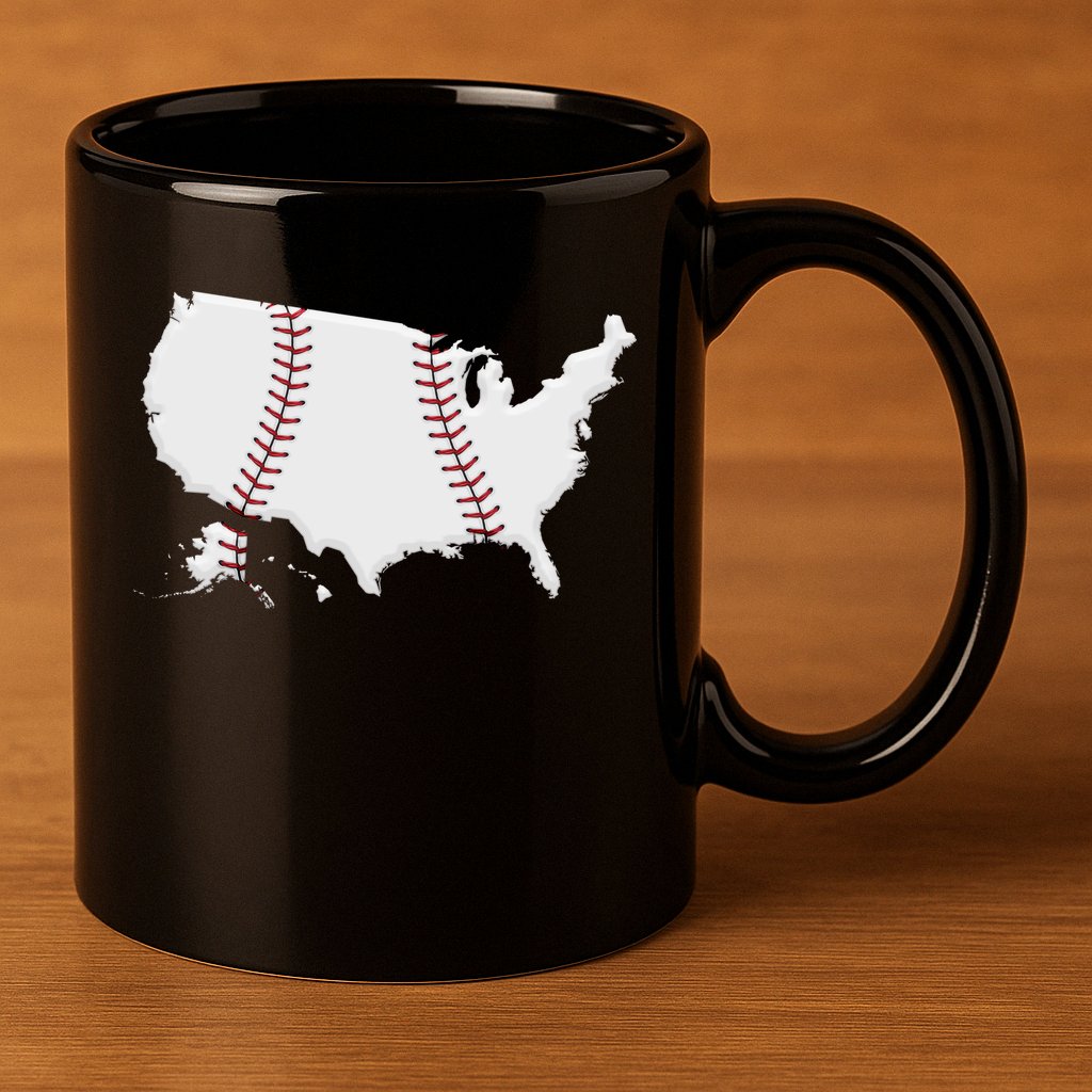 US Map American Baseball 11oz C Handle Ceramic Mug