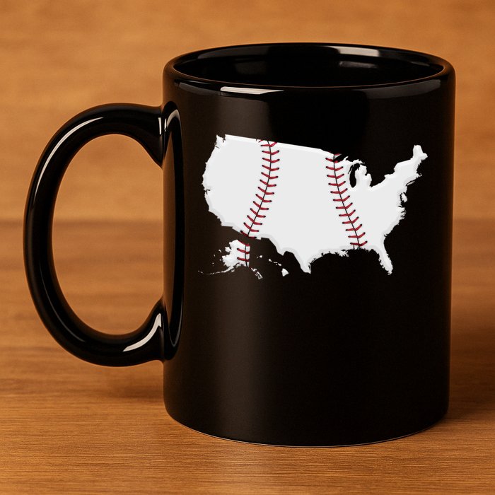 US Map American Baseball 11oz C Handle Ceramic Mug