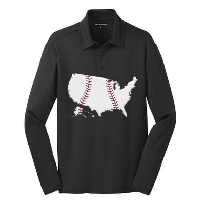 US Map American Baseball Silk Touch Performance Long Sleeve Polo