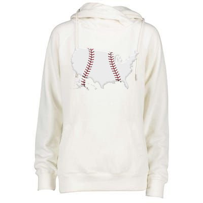 US Map American Baseball Womens Funnel Neck Pullover Hood