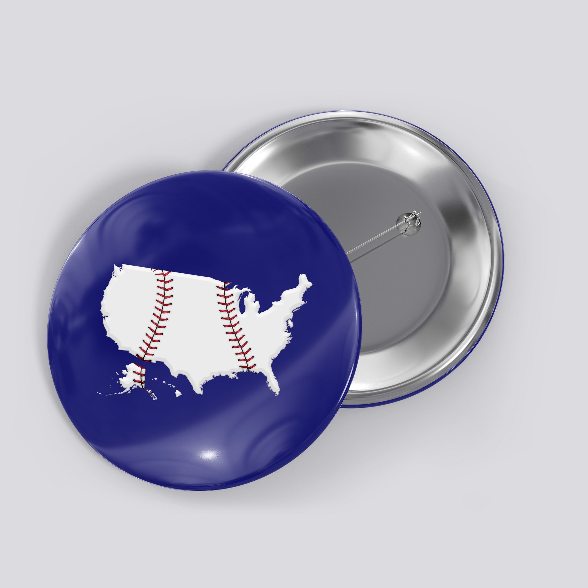 US Map American Baseball Button
